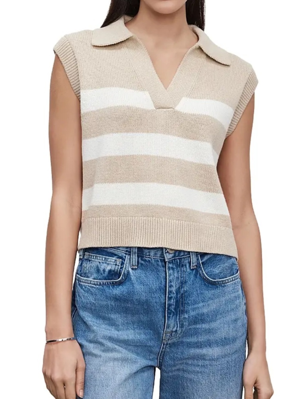 NWT $166 Velvet by Graham & Spencer Mariette Sweater collared Vest top small